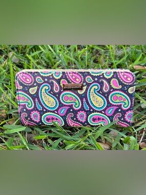 Simply Southern Navy Paisley Zip Wallet with Bright Pink, Teal & Lime Accents
